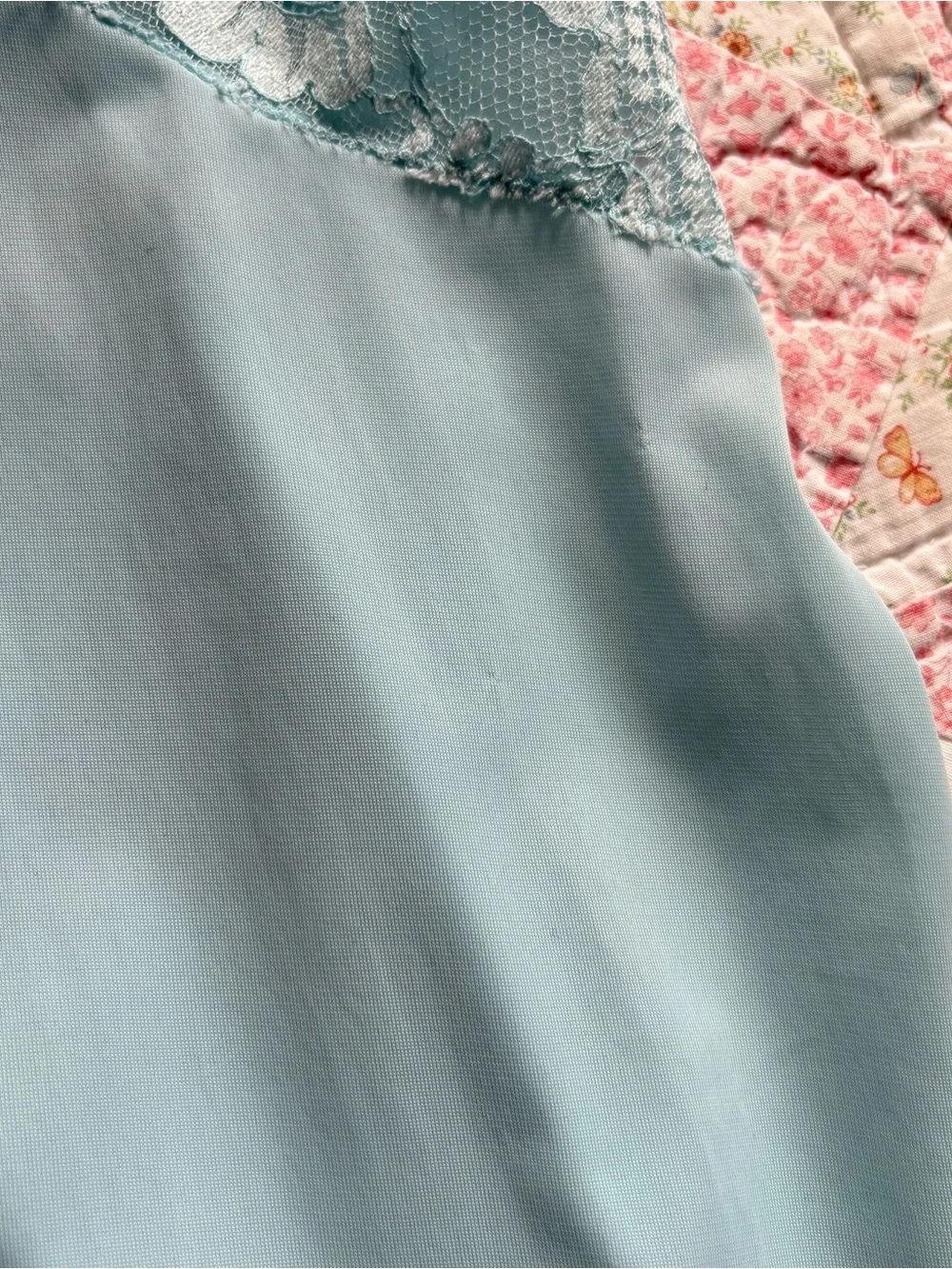 Vintage Light Blue Lace Slip Dress Large Vanity Fairy Dainty Cottagecore USA - Picture 8 of 14
